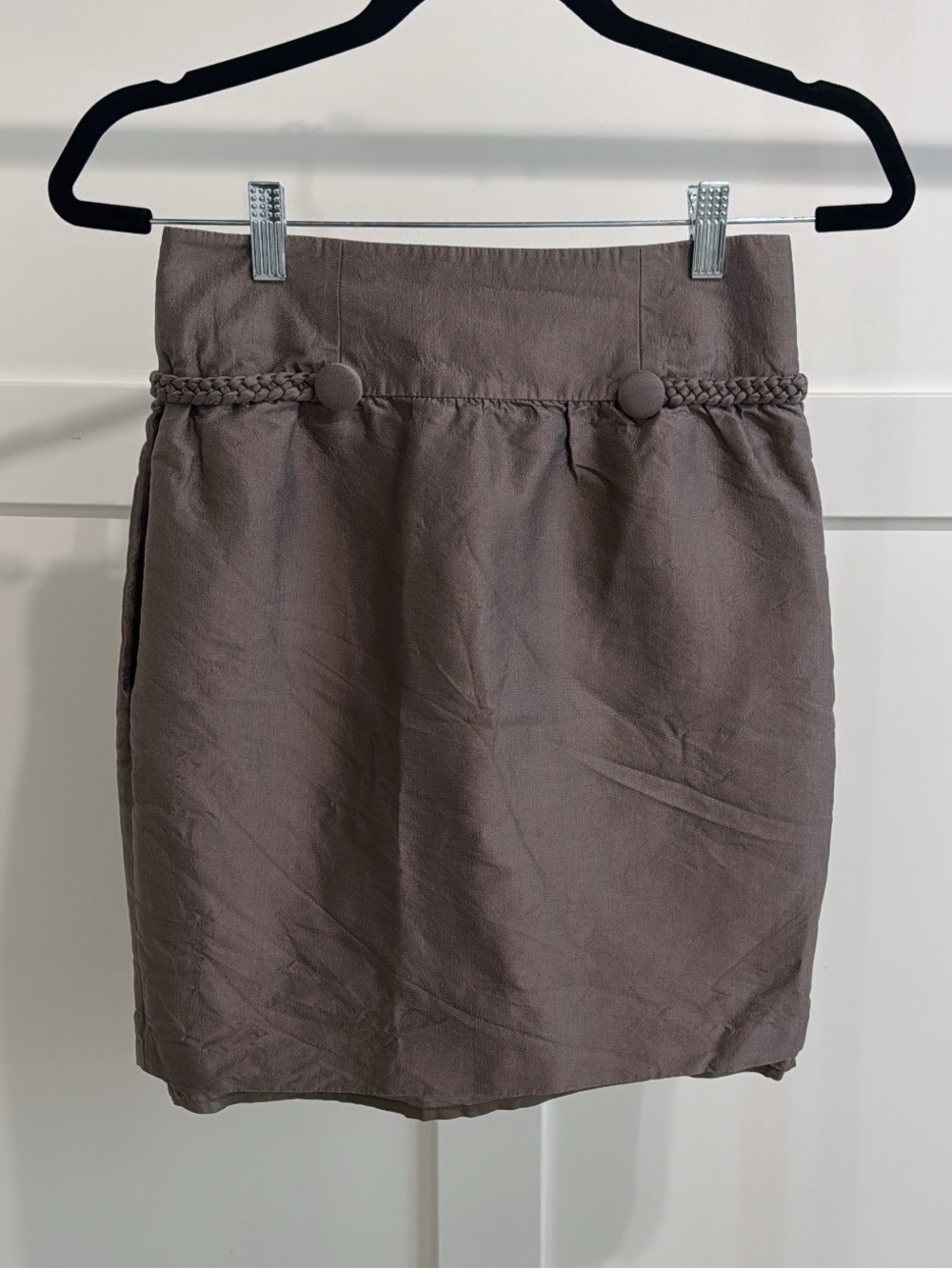 Reiss Taupe Braided-Waist Mini Skirt